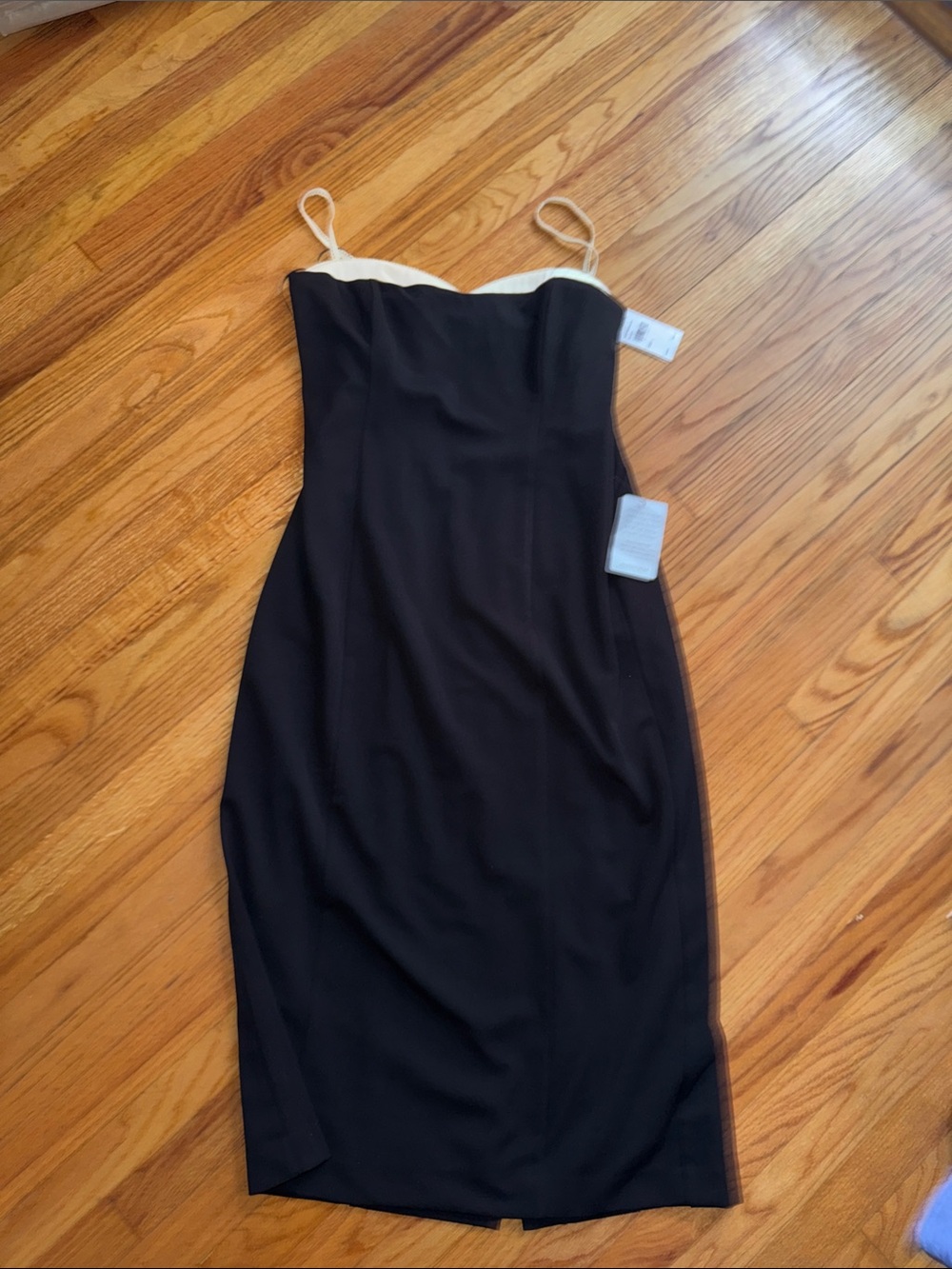 Astr Black Strapless Slip Dress with Cream Trim
